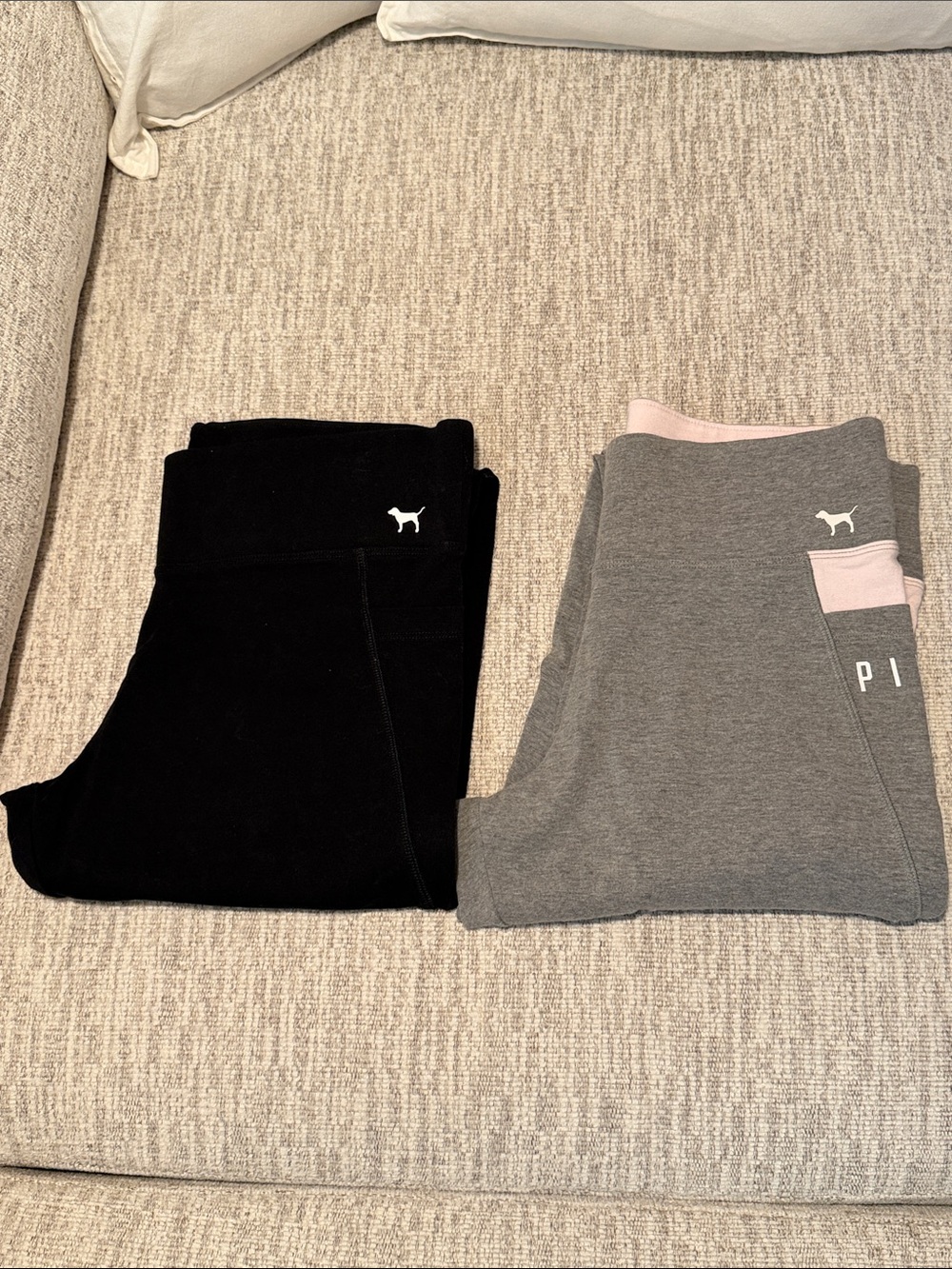 Victoria's Secret PINK 2 Large Leggings Bundle - Black & Gray with Pink Trim